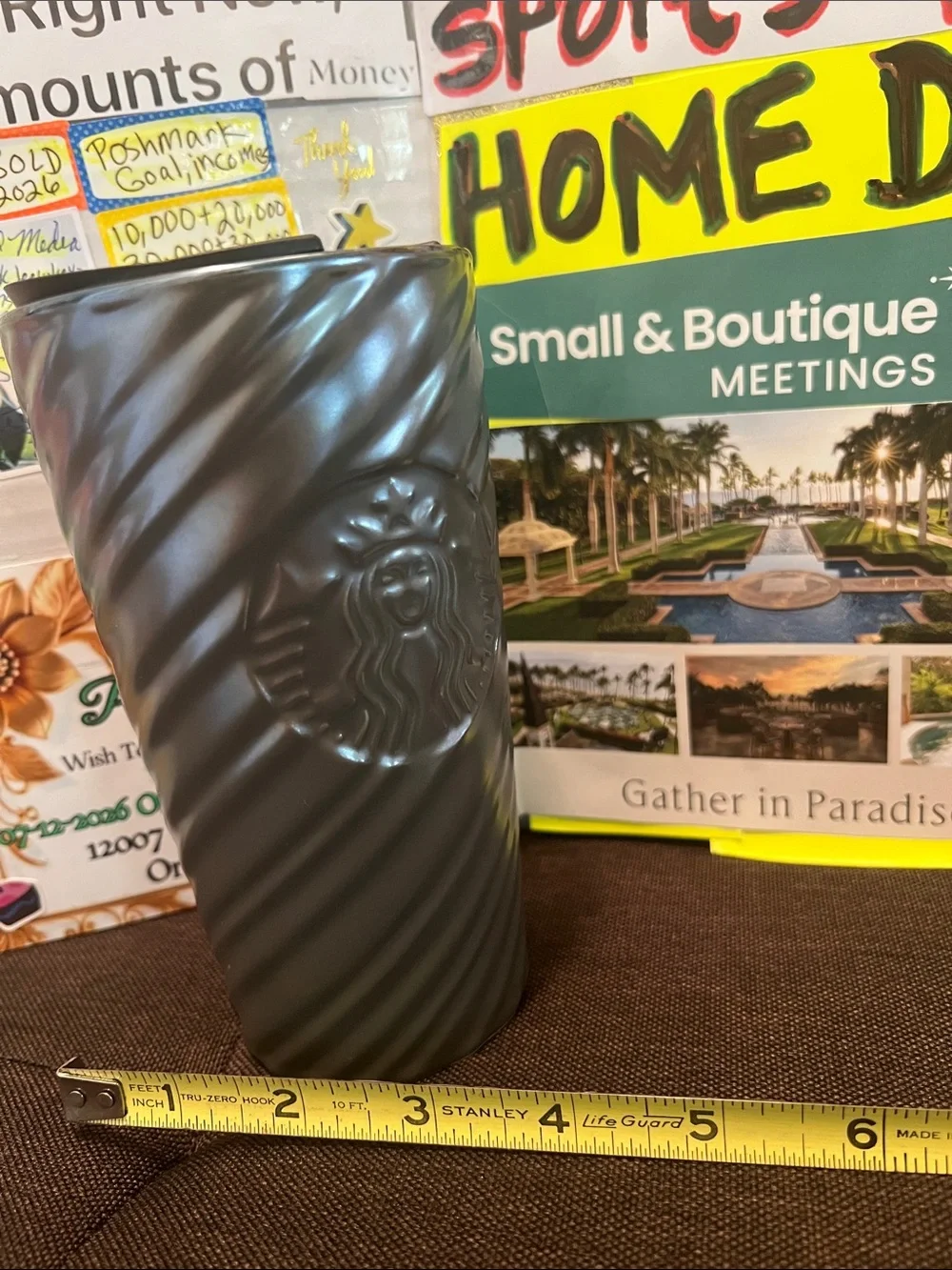 #2712*”3x6” Starbucks Gray Ceramic Twisted Logo Travel Cup